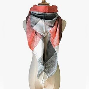Wander Agio Warm Long Shawl Winter Large Knit Cashmere Feel Plaid Triangle Scarf